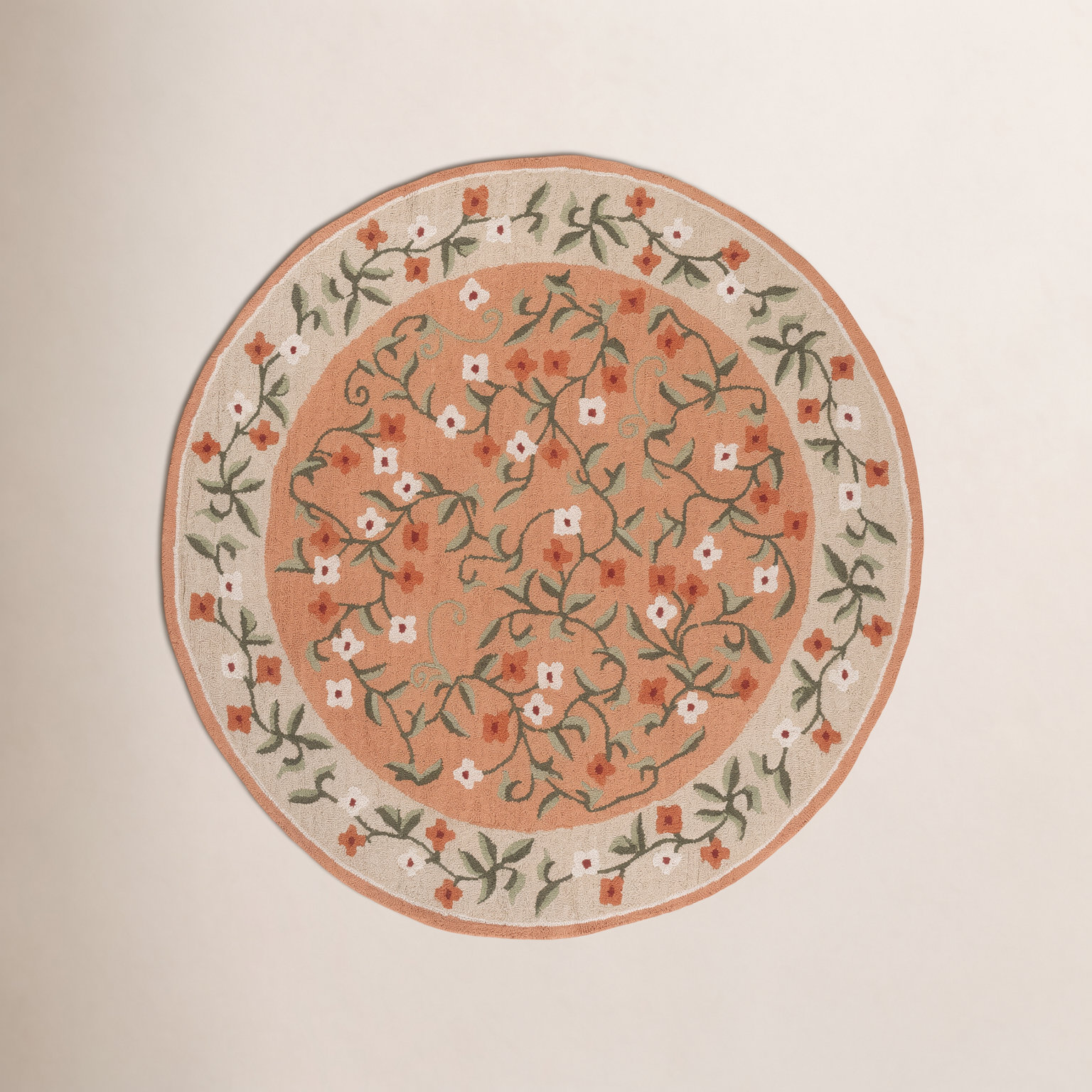 Hand-Tufted Wool Floral Outdoor Rug, Round 6'