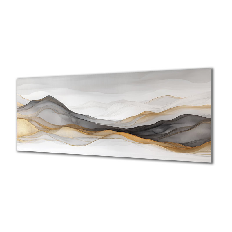 Impressions métalliques apaisantes - couches d'horizon doux gris et or II, décoration murale moderne, L 40 po x H 20 po