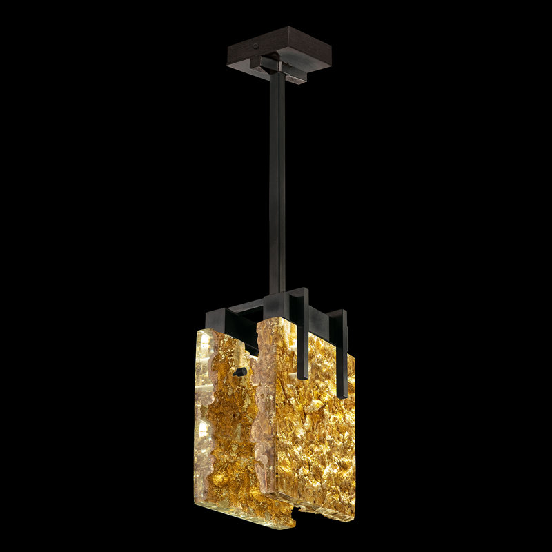 Luminaire suspendu rectangulaire 7,75 po Terra, Noir, Feuille d’or, H 16 po x l 7,75 po x P 7 po