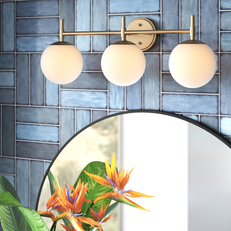 Aparicio 24" Modern Gold 3-Light Vanity with Frosted Glass Shades