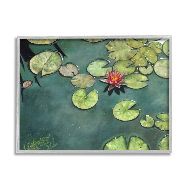 «Pond Lily Lotus Blossom Floating Peaceful Botanicals» par David Stribble - peinture à cadre flottant sur toile
