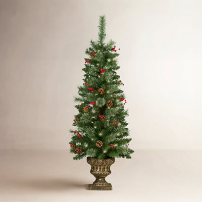Hahne Flocked 4' Pre-Lit Spruce Christmas Tree