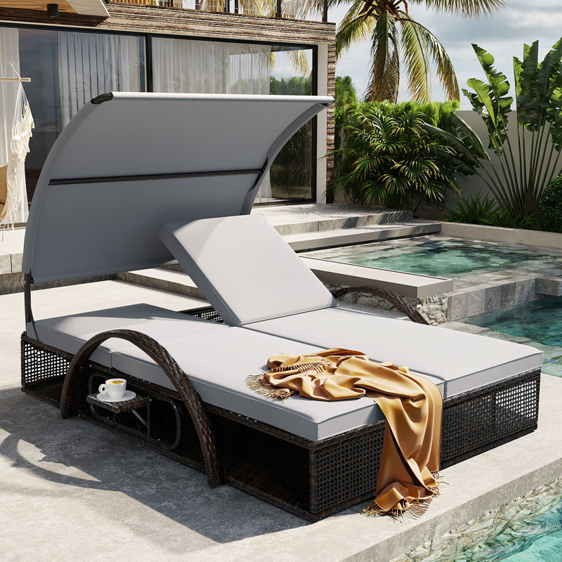 51'' Wide Canopy Wicker Patio Daybed With Cushions, Gray