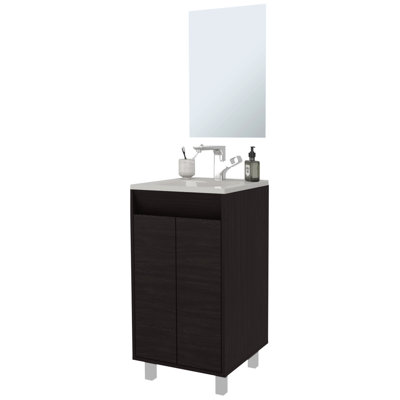 Meuble-lavabo à 2 portes avec lavabo intégré, pieds en métal, pouces 34,1 h x 17,8 po x 17,8 po, panneau de particules, idéal pour un usage minimaliste et convient parfaitement aux styles modernes