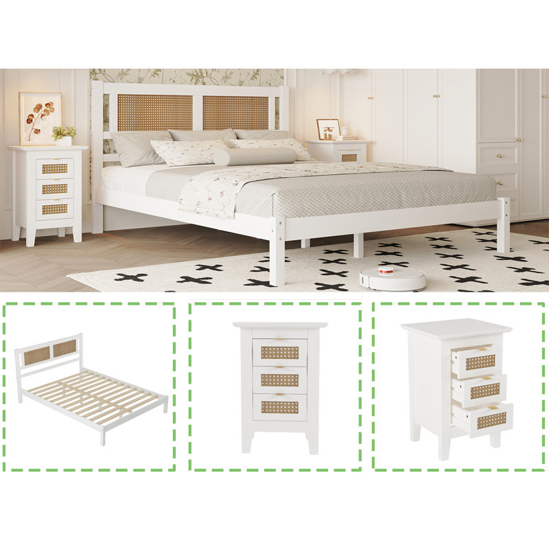 Ensemble de chambre à coucher 3 pièces pour lit double, noir, Blanc, Grand