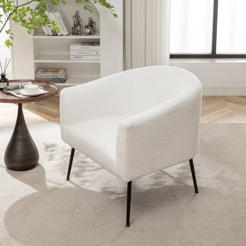Fauteuil demi-tonneau Jameila, Fausse fourrure blanche, 1, Noir