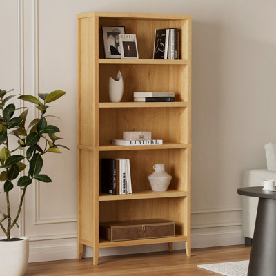 71" Farmhouse 5-Tier Tall Wooden Bookcase With Adjustable Shelves & Open Storage by Ebern Designs