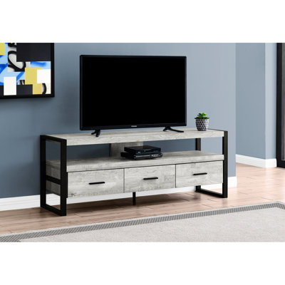 Modern Tv Stand 60 Inch, Storage, Grey Laminate And Black Metal, Media Entertainment Center For Living Room & Bedroom, Fits 80-89 Inch Tv Bedroom Console, With Storage Open Shelf
