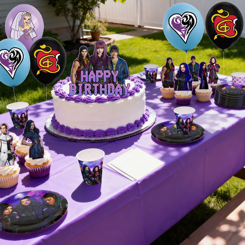 Ensemble de 98 décorations de fête d'anniversaire et ensemble de vaisselle Descendants 98 pièces