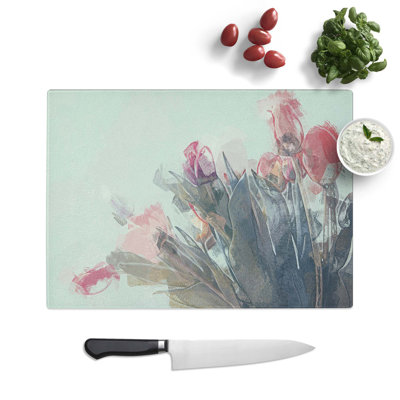 Tempered Glass Bunch of Tulips Chopping Board