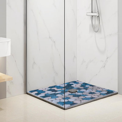 Tapis de douche antidérapant - 27 x 27 po, trou de drain, sécuritaire, Luffa en PVC, style bohème