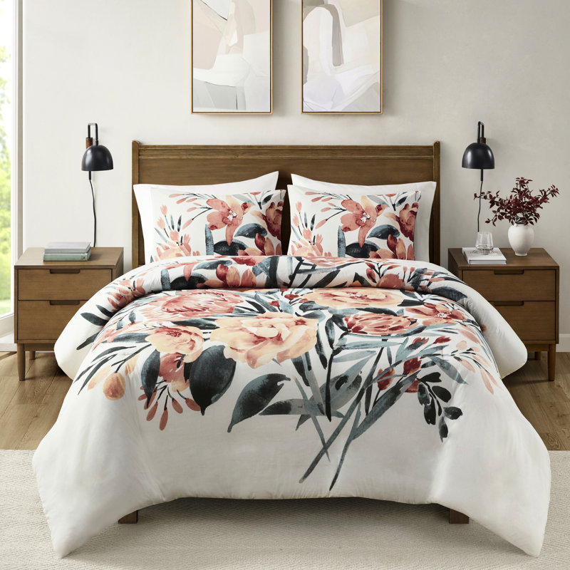 Housse de couette très grand / très grand en coton doux avec des accents rouges à imprimé saisissant multicolore