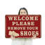 Panneau «Welcome Veuillez retirer vos chaussures» de style rétro en aluminium 18 po x 24 po-119478720