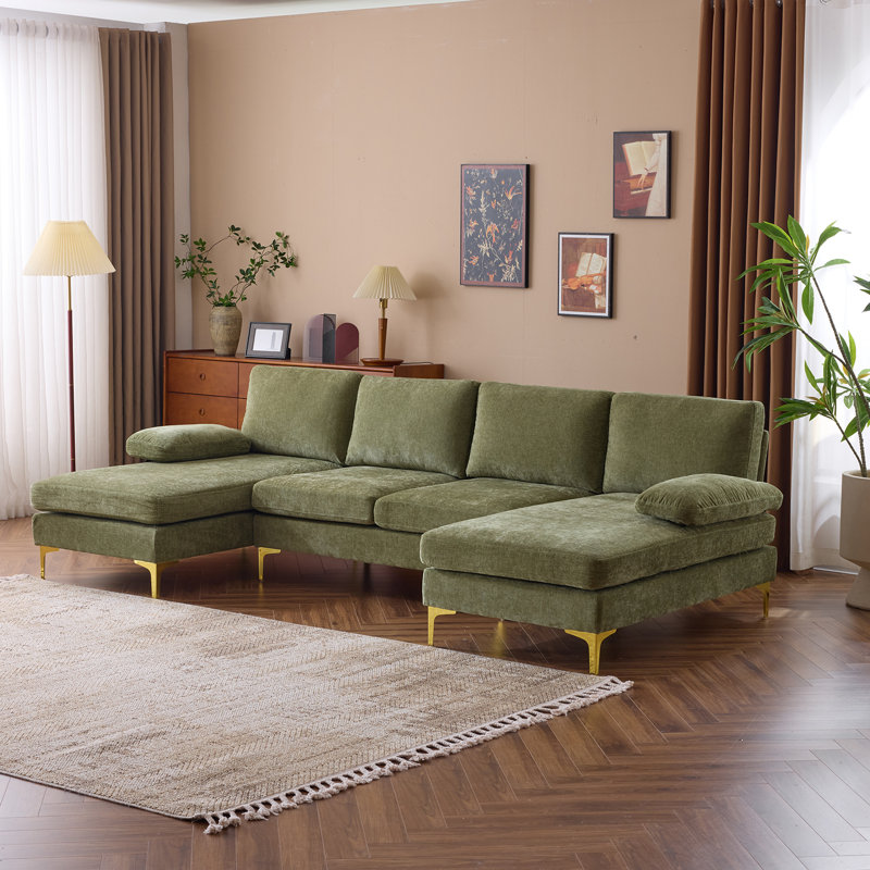 Canapé modulaire d'intérieur en U à 4 sièges Trego, Chenille verte