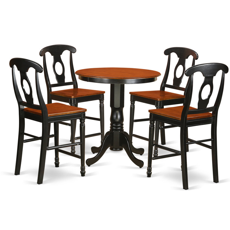Ensemble de table de salle à manger à hauteur de comptoir 3 pièces comprenant une table de cuisine ronde avec piédestal et 2 chaises de salle à manger, noir et cerise
