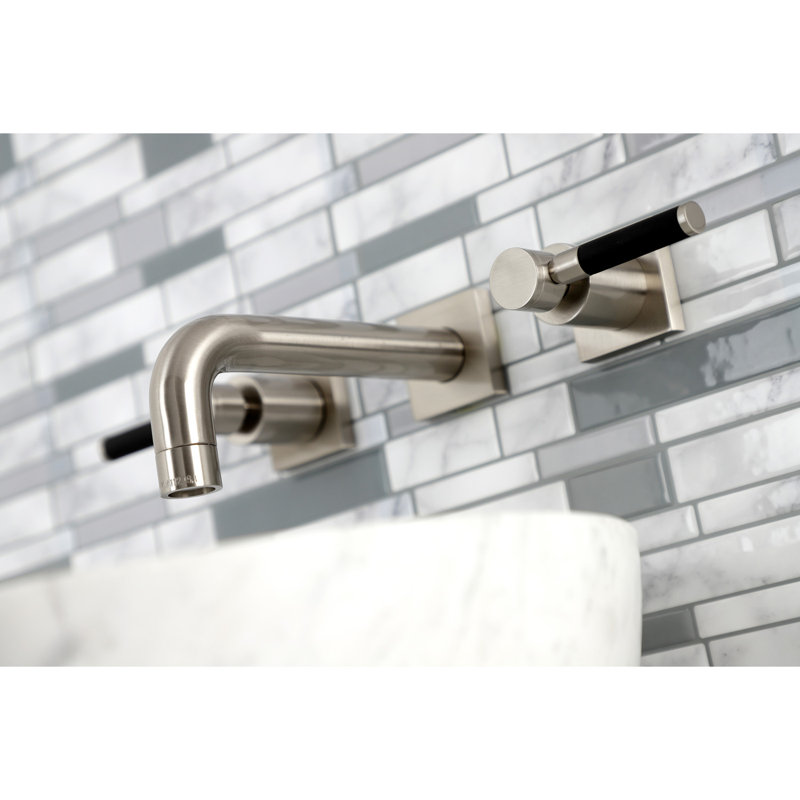 Kingston Brass Concord Two-Handle 3-Hole Wall Mount Bathroom Faucet, Brushed Nickel, Lever Wrap