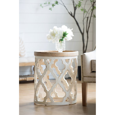 Grande table d'appoint 23 po blanche vieillie