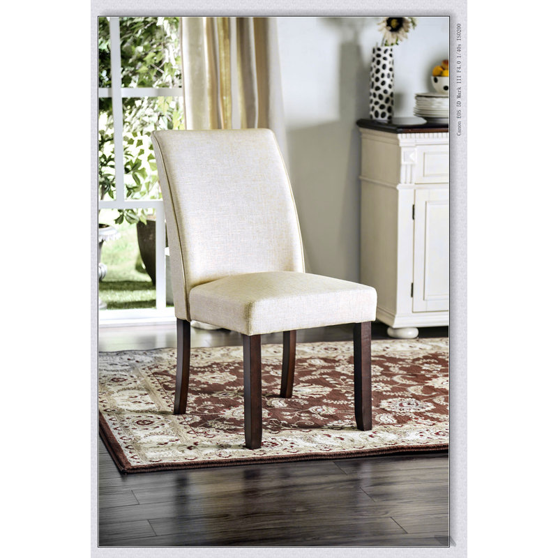 Ensemble de 2 chaises en tissu ivoire classique classique avec structure en bois massif espresso et sièges rembourrés