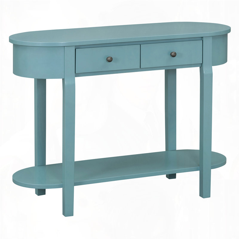Curved Design Console Table with Drawers, Turquoise Green