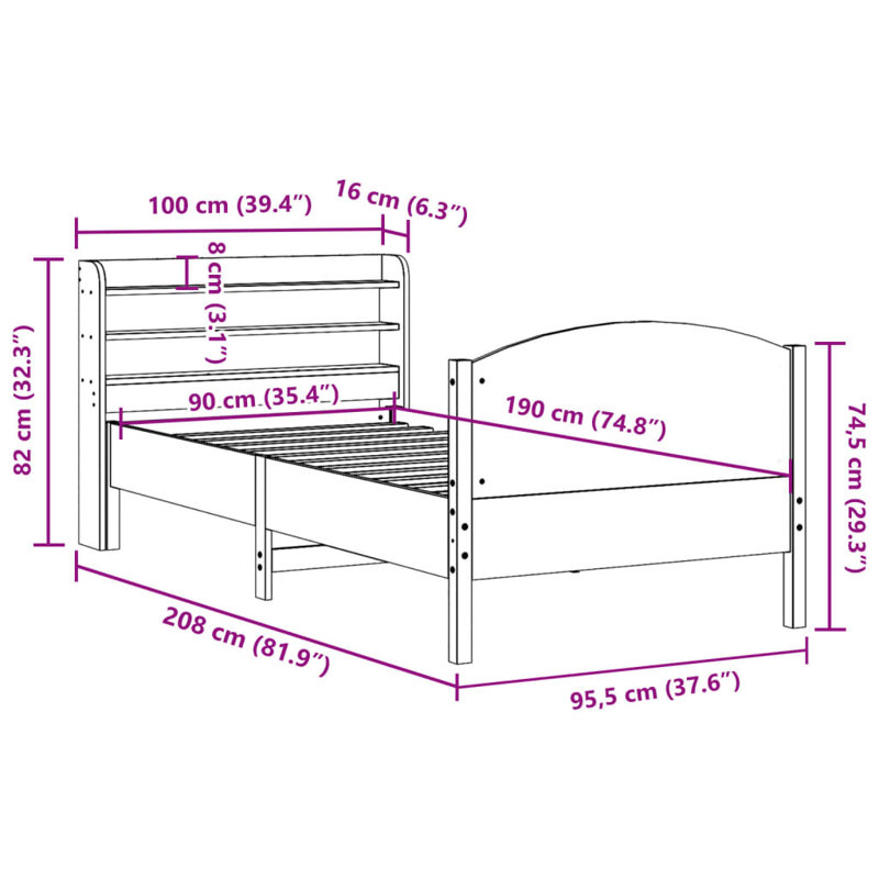 Berghauser Solid Wood Bed Frame, European Single (90 x 200 cm), Brown
