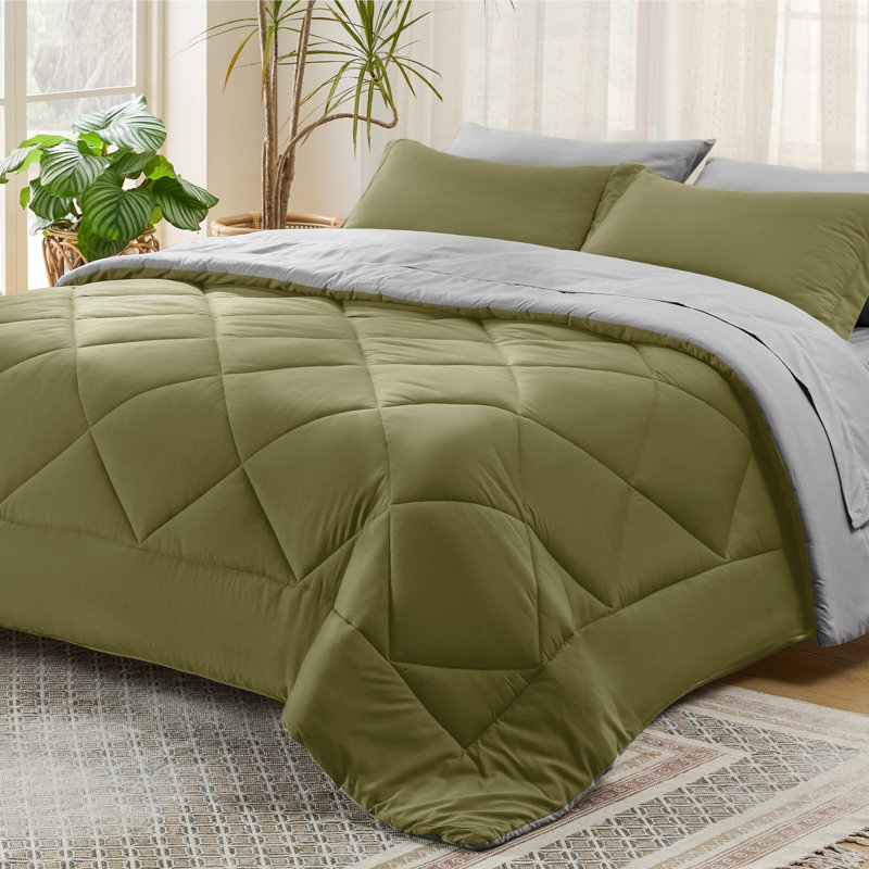 Best Seller Bedsure Comforter Set Reversible Bedding for All Seasons-89GSM, Olive Green, Twin Comforter + 2 Additional Pieces
