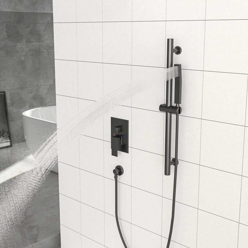 Wall Mounted 12 Inch Square Shower Brushed Nickel - Adjustable Slide Bar, -Balanced Valve & Handheld Constituent In Contents