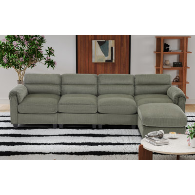 Efaz 5-Piece Corduroy Upholstered Modular Sectional With Ottoman, Pillowtop Arm