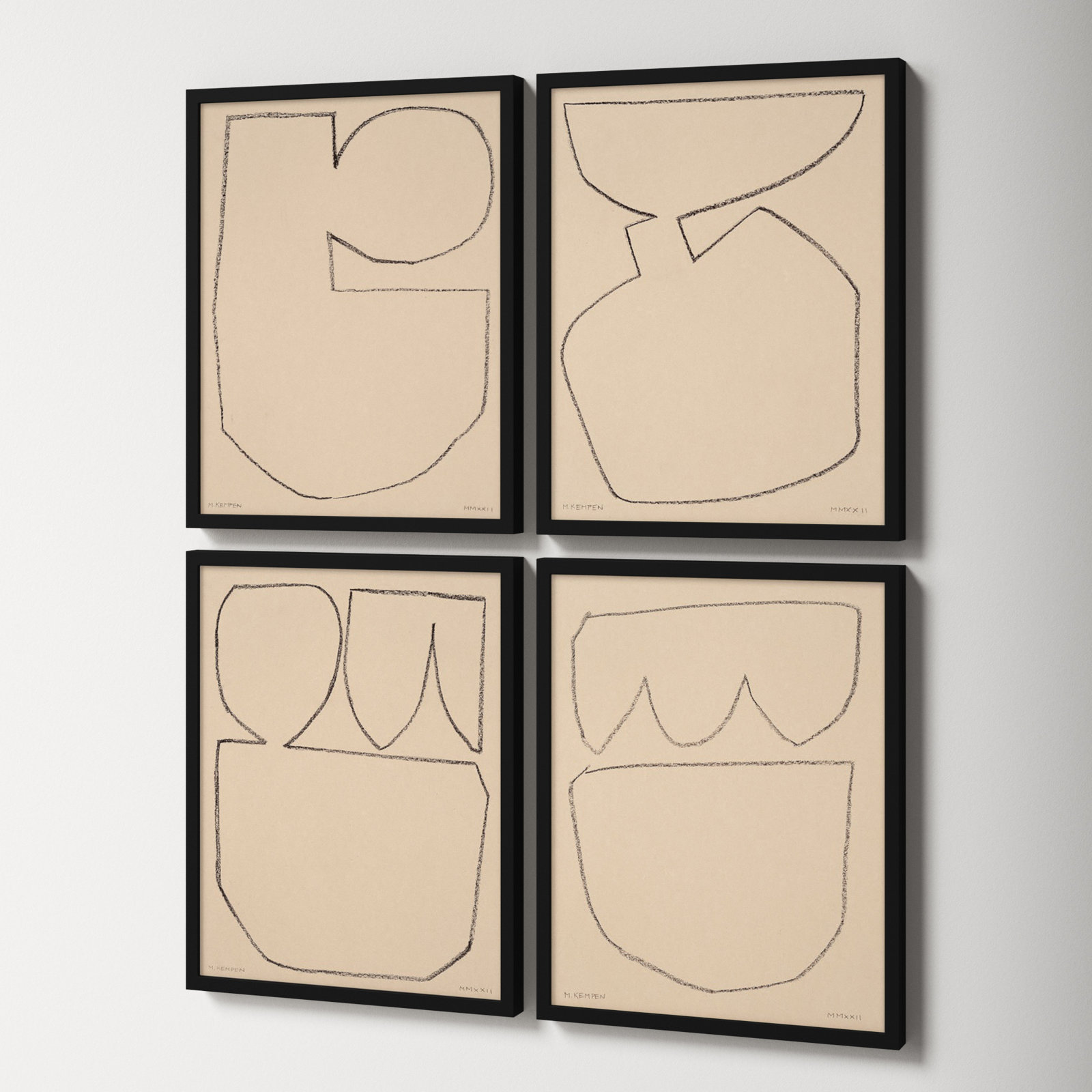 Outlines 5-8, Set Of 4 by Michael Kempen, Black Framed, 40" W x 50" H