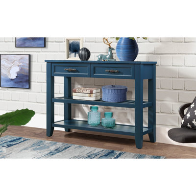 Canapé console Mid-Century en bois massif de 42 pouces avec 2 tiroirs et 2 tablettes de rangement pour le salon, le vestibule et le couloir | Idée de cadeau