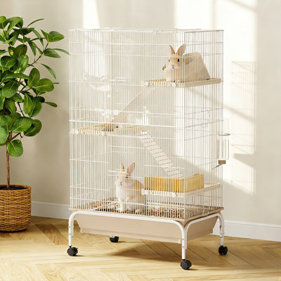4-Tier Metal Small Animal Cage for Guinea Pigs, Rabbits, Ferrets, Chinchillas, Rats – Secure Habitat with Wheels, Removable Ramps – Easy to Clean, Indoor Pet Enclosure, 28 Inches