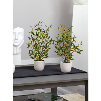 18in. Olive Silk Tree with Vase (Set of 2)