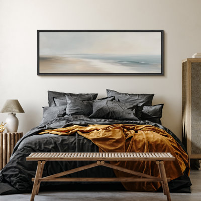 Serene Coastal Shoreline Large Framed Canvas Print Wall Art - Tranquil Beach Decor