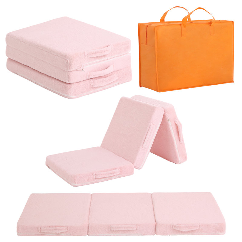 Kids Sleeper Chair,Kids Couch Sofa, Folding Toddler Couch, Plush Pink