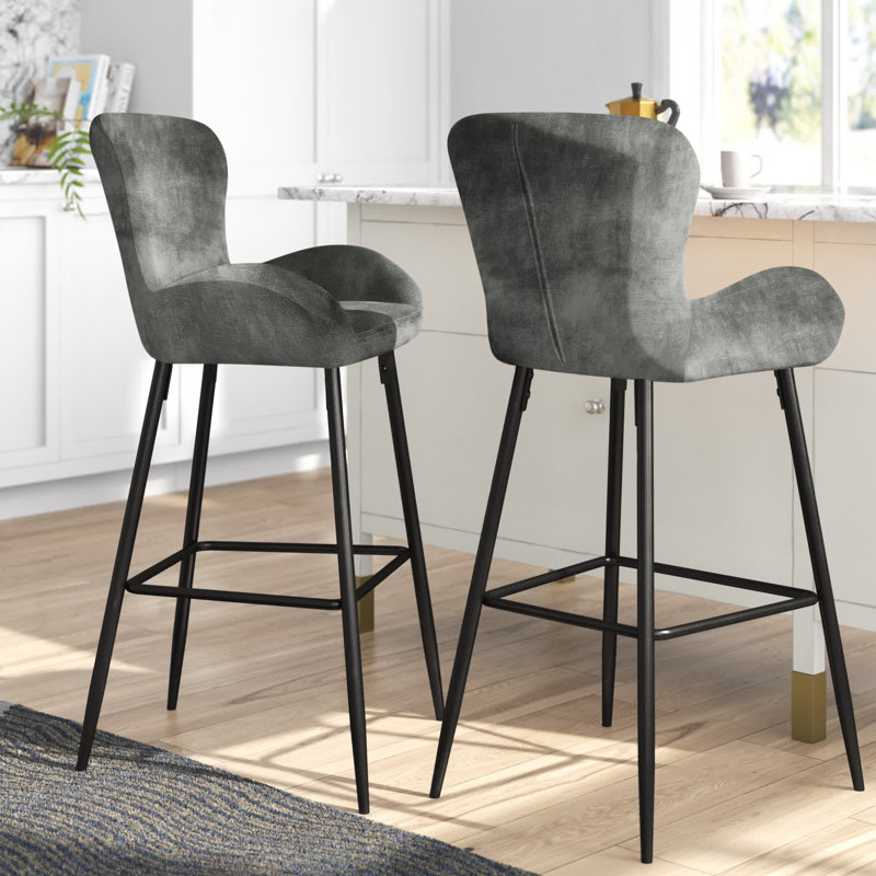 Ferrier 29.53" Bar Stool, Gray Velvet