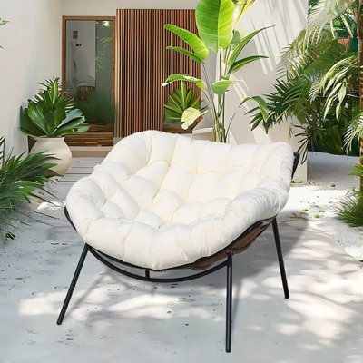 Fauteuil Papasan surdimensionné avec coussin épais, fauteuil d'extérieur en rotin pour l'intérieur et l'extérieur