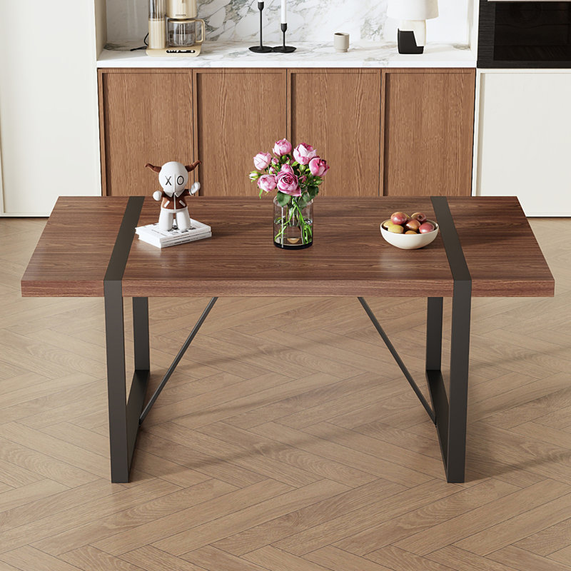 Table de salle à manger robuste en MDF noyer, design industriel pour la cuisine et la vie