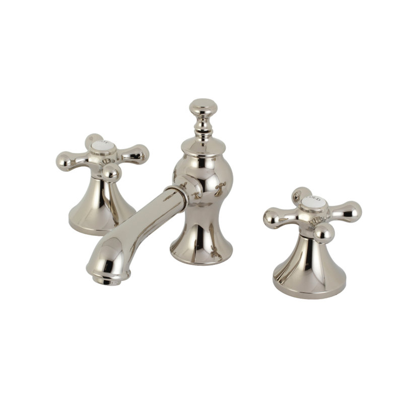 Kingston Brass Vintage Two-Handle 3-Hole Deck Mount Widespread Bathroom Faucet with Brass Pop-Up Drain, Polished Nickel