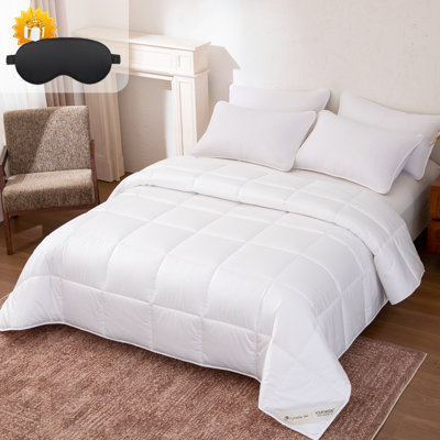 Queen 300 GSM Washable Wool Blend All-Season Comforter with Cotton Cover (White)