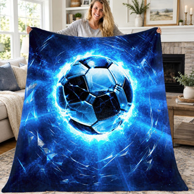 Couverture volante de football (1 pièce), bleu électrique, en flanelle, ultra douce, confortable, légère et chaude, idéale pour canapé, lit, salon, chambre d'étudiant, bureau, voyage, décoration intérieure, couverture toutes saisons, cadeau pour les amateurs de sport