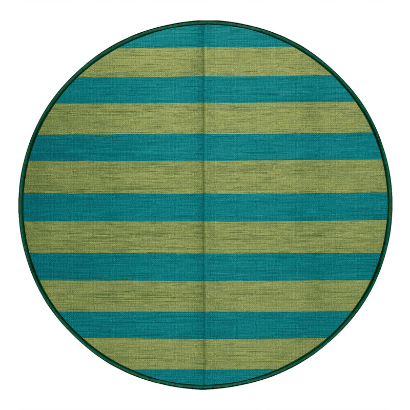 Tapis vert à rayures horizontales lavable à la machine, Rond 4 pi