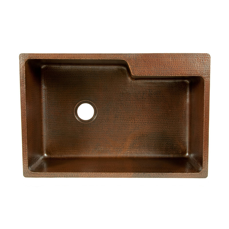 33" Hammered Copper Single Basin Kitchen Sink w/ Space For Faucet