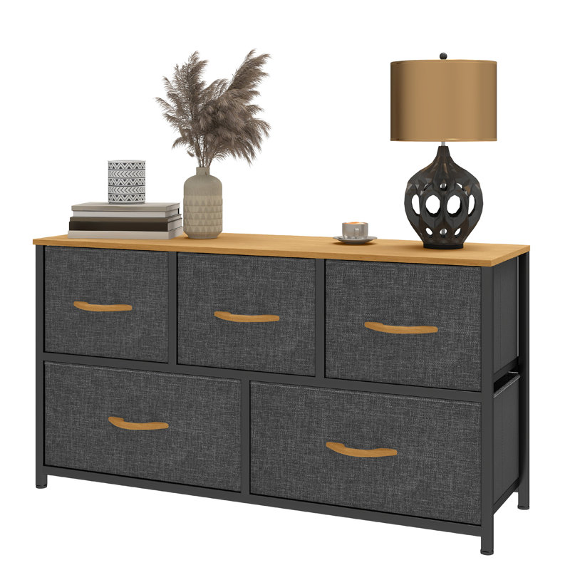 Kathiria 39.4"W 5 Drawer Small Dresser, Medium Gray
