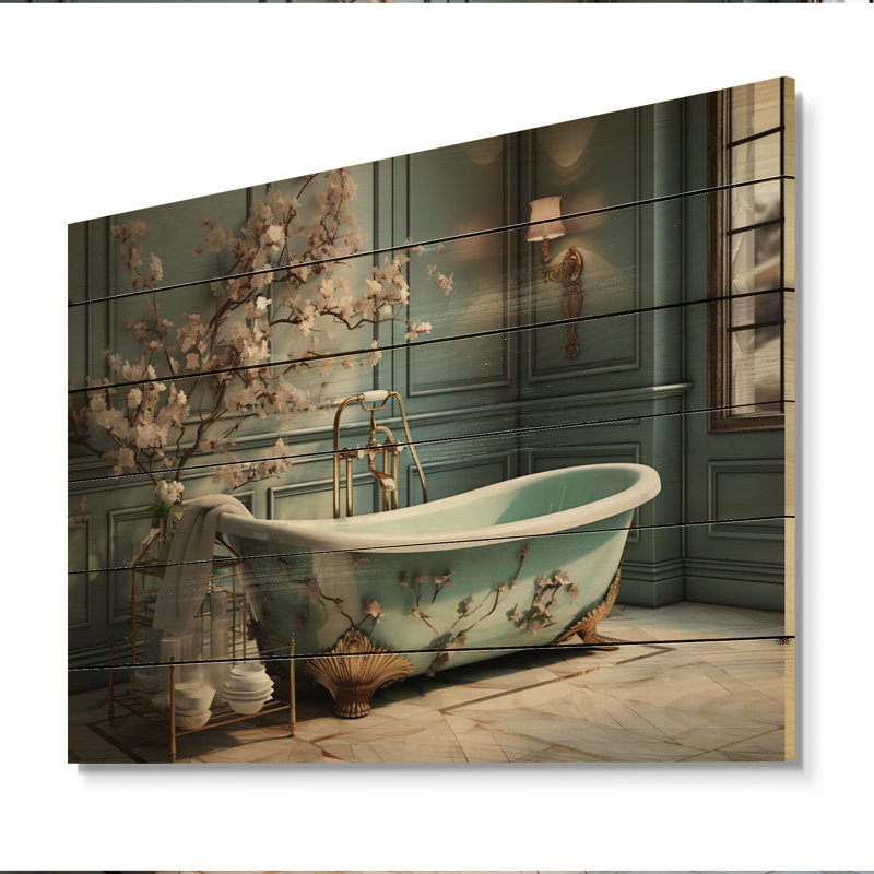 Salle de bain art déco III sur bois, H 10 po x l 20 po x P 0,78 po