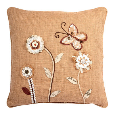 Nature Love Embroidered Jute / Sisal Reversible Throw Pillow
