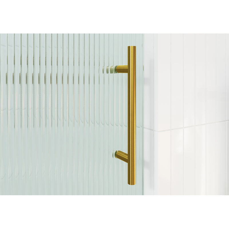 Galaxy 56 - 60 in. x 60 in. Fully Frameless Fluted Sliding Bathtub Door, Satin Brass, Right Hand