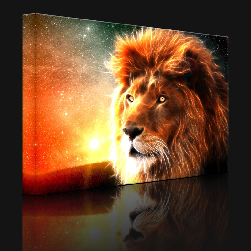Lion Abstract by No - Wrapped Canvas Print, With lighting, 70cm H x 100cm W x 4.5cm D