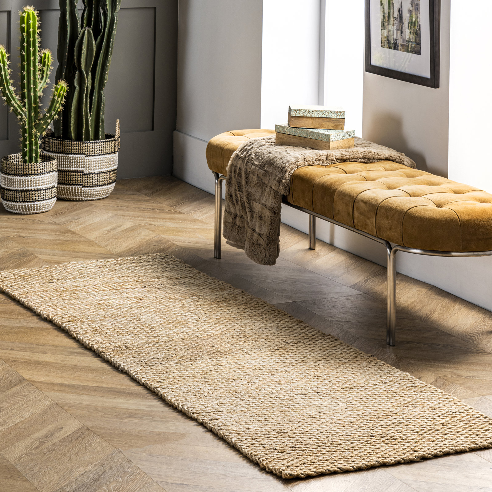 Natural Hand-Woven Jute Rug, Runner 2'6" x 10'