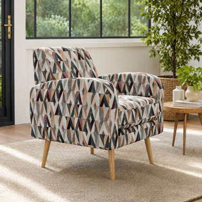 Fauteuil d'appoint à motif géométrique avec pieds en bois massif