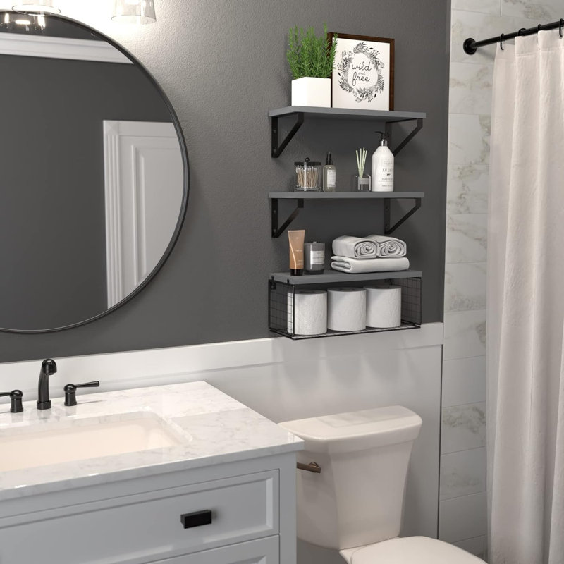 Tablettes flottantes pour salle de bain avec panier