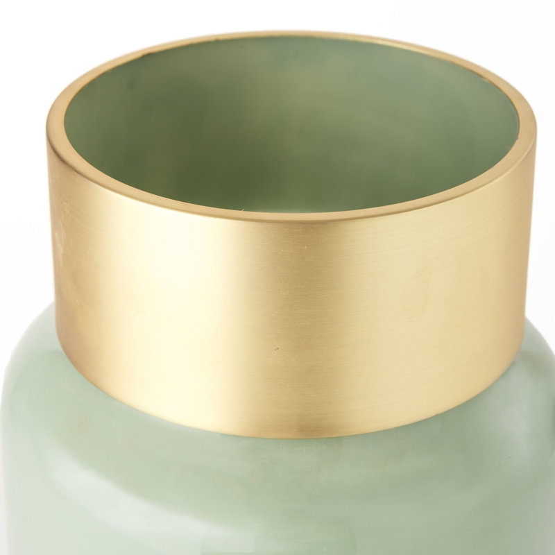 Trashawn Medium Mint Glass Vase W/Matte Gold Metal Neck Cuff